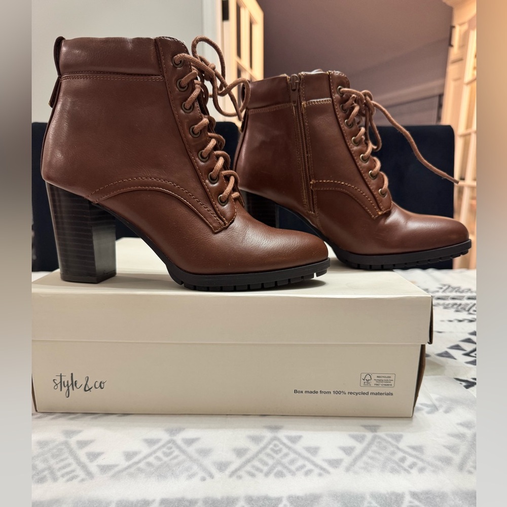 Style & Co. Tan Lace Up Boots for Women